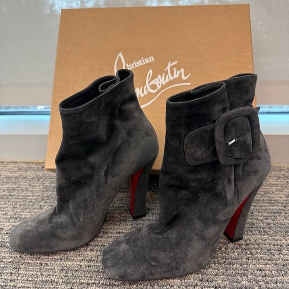 Christian Louboutin Gray Suede Ankle Booties with Buckle - NEVER WORN - Picture 3 of 5